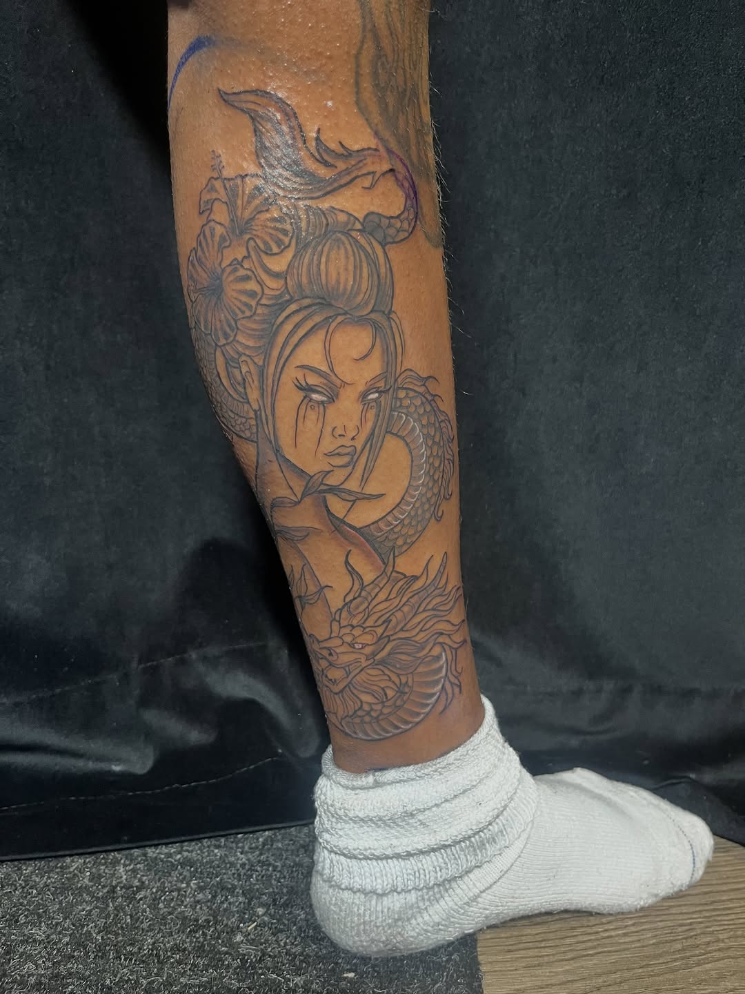 Tattoo by @spicymvstardd — japanese_irezumi, black_and_grey