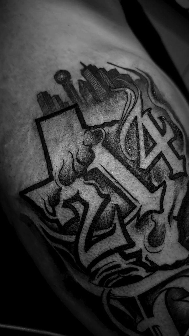 Tattoo by @miguelfernandez_tattoo — black_and_grey, lettering_script