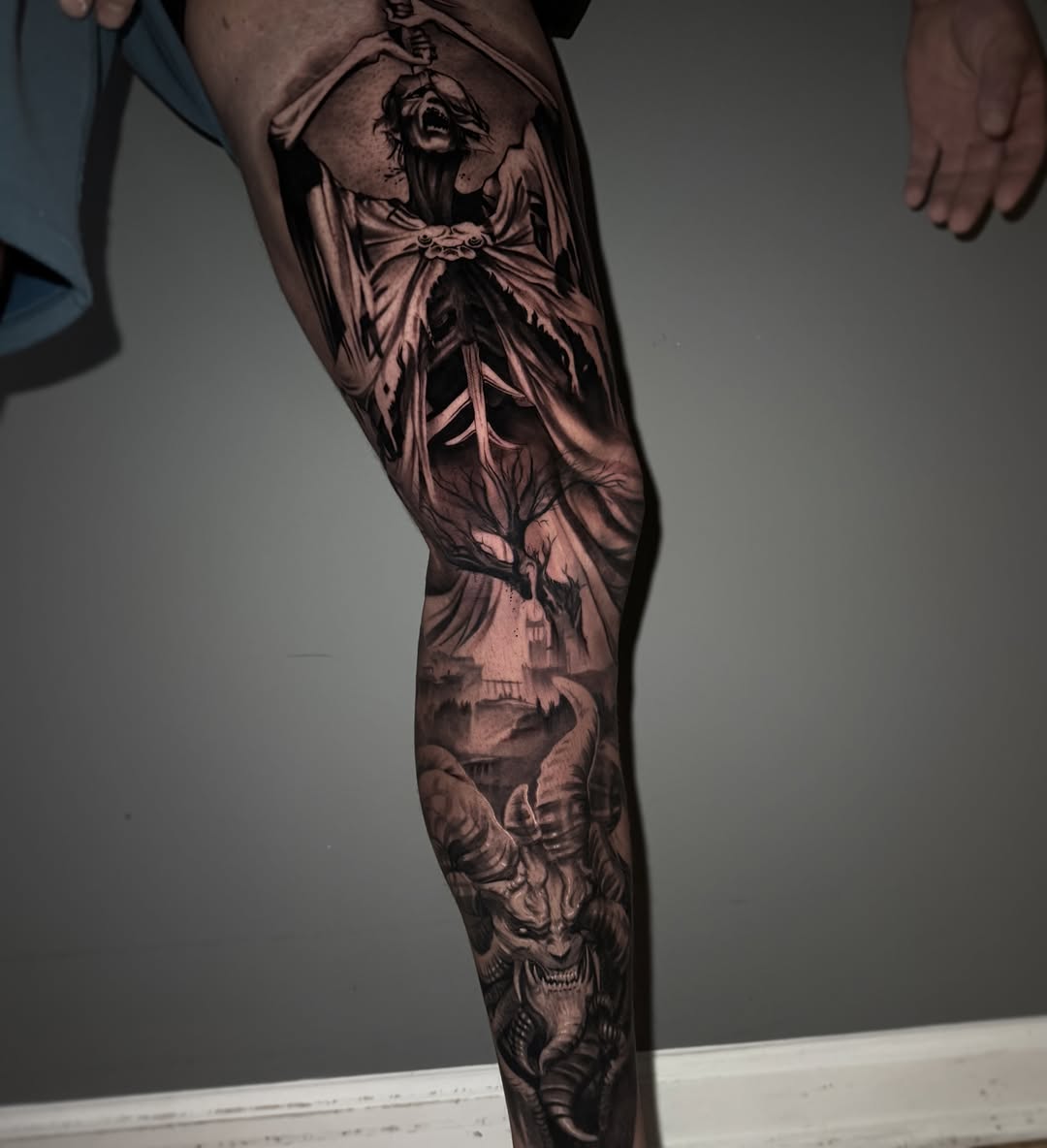 Tattoo by @jakethetattooer — dark_realism, black_and_grey