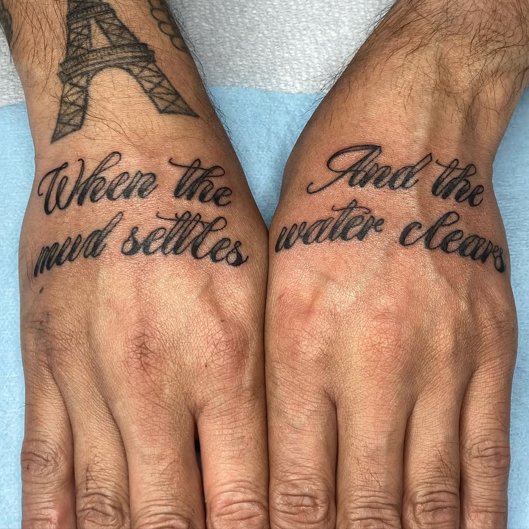 Tattoo by @queendaddytattoos — lettering_script, black_and_grey