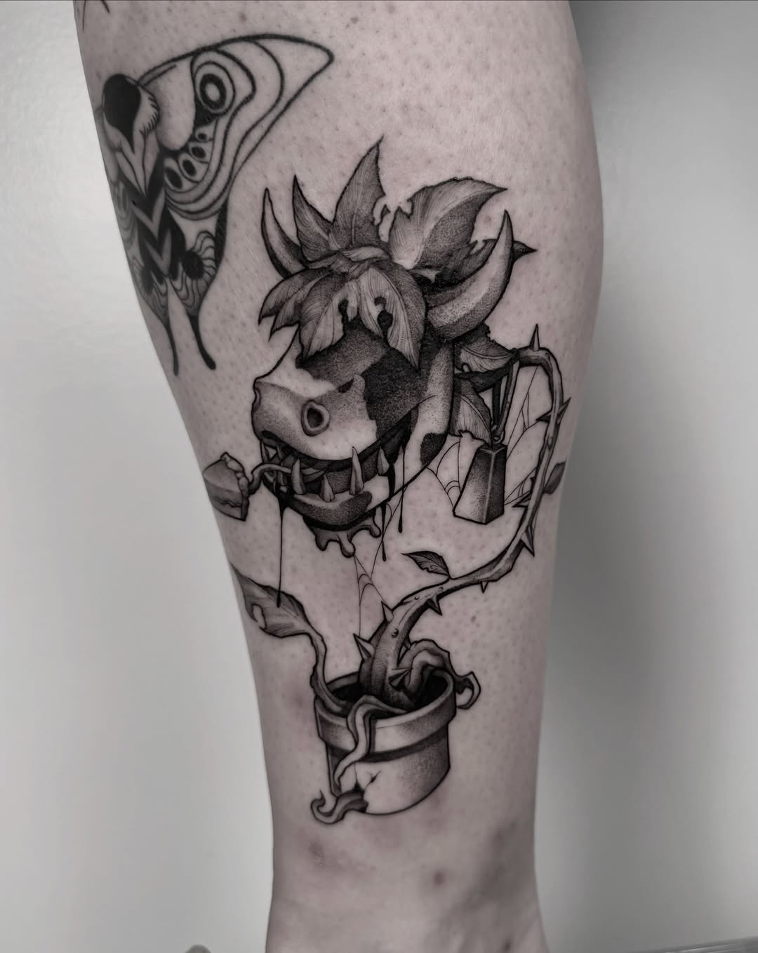 Tattoo by @hellishxtattoos β black_and_grey, dark_realism