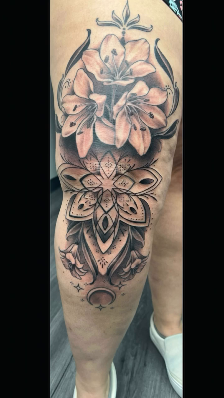 Tattoo by @artisticalyinked — ornamental, black_and_grey
