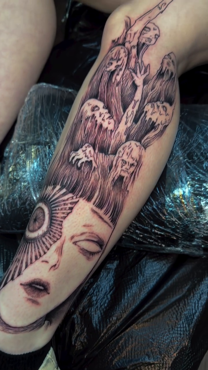 Tattoo by @inkedby_adam — illustrative, black_and_grey
