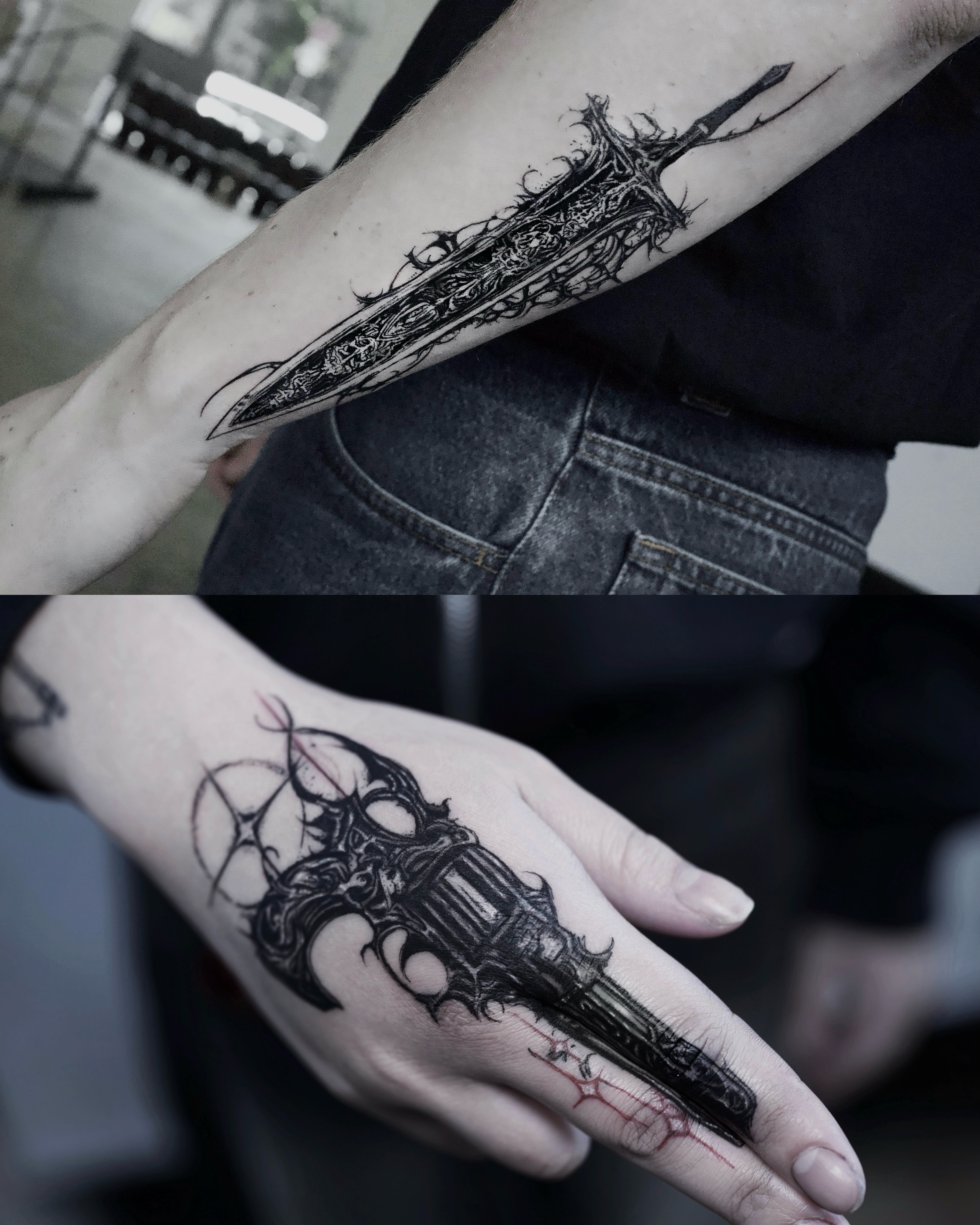Tattoo by @gun_tattooist — blackwork, dark_realism
