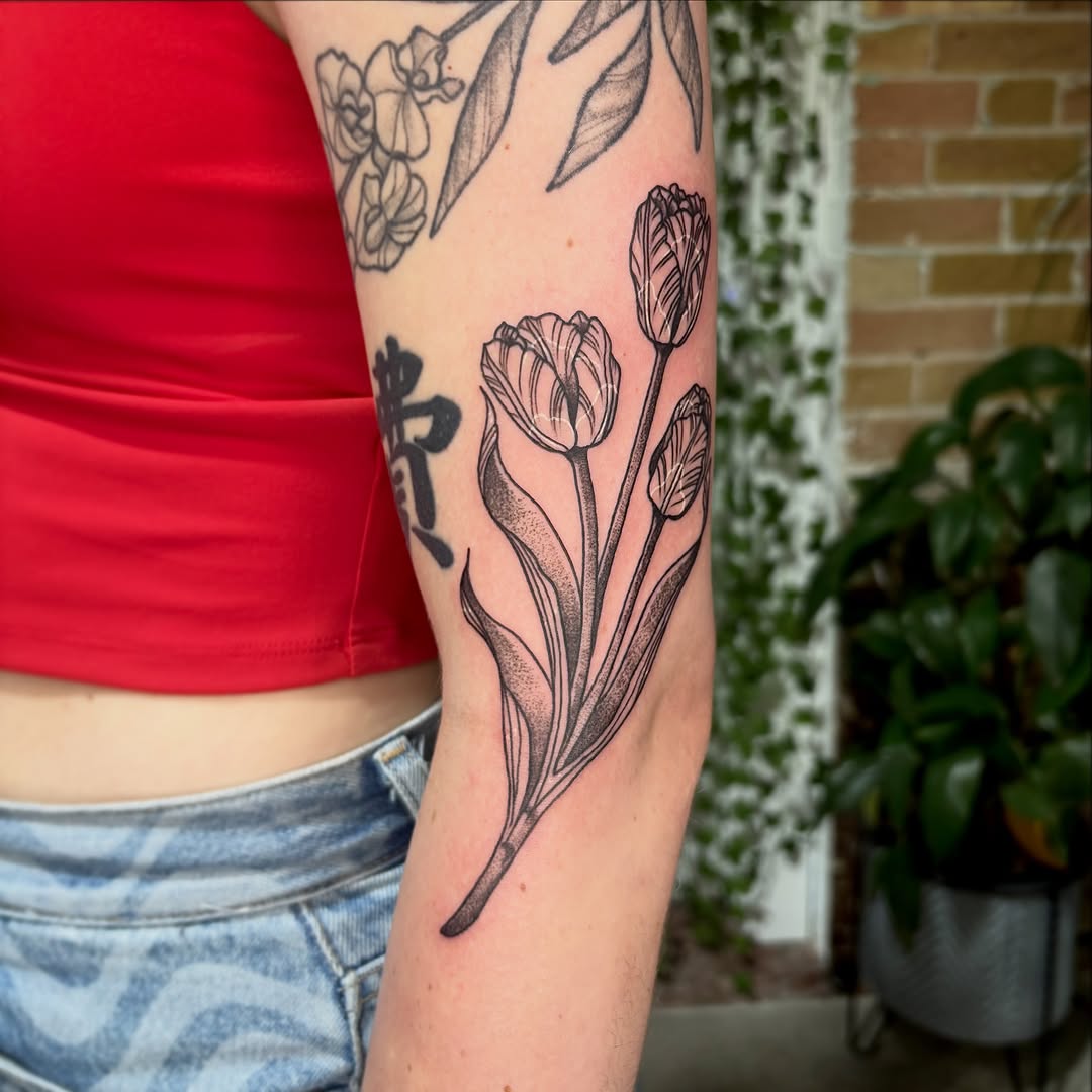 Tattoo by @destiney.tattoos — illustrative, dotwork