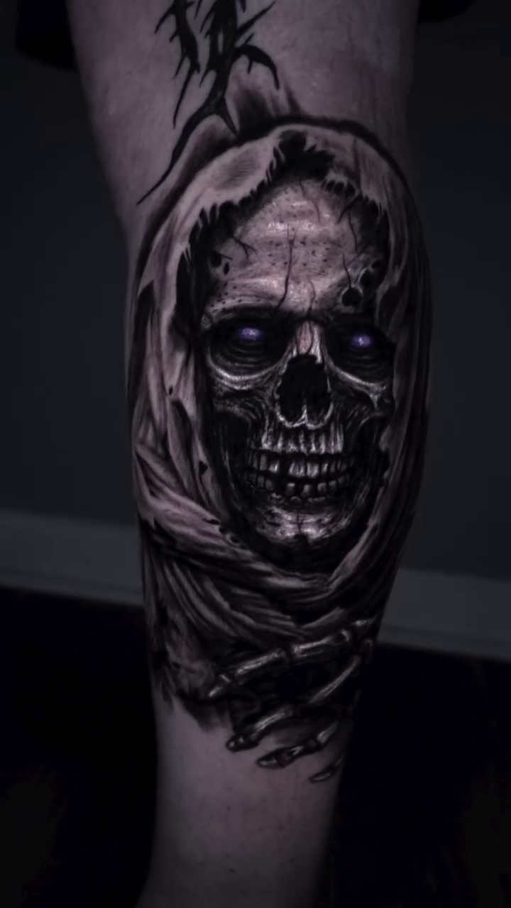 Tattoo by @devinmullentattoos — dark_realism, black_and_grey