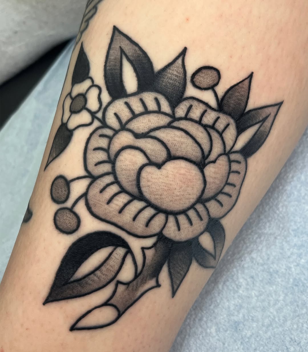 Tattoo by @sweetpeachtattoos — american_traditional, black_and_grey
