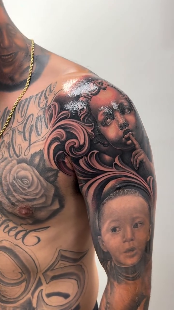 Tattoo by @sneakygeethegreat โ realism, black_and_grey