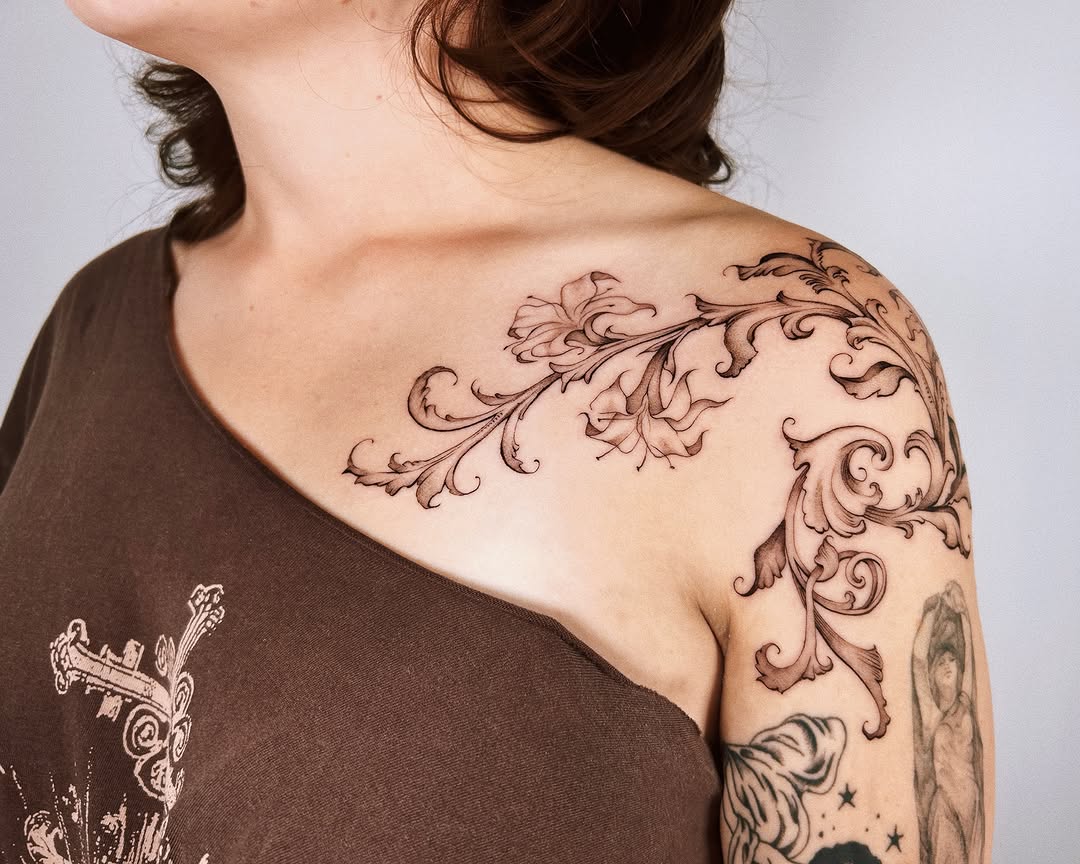 Tattoo by @ibuylemurs — black_and_grey, ornamental