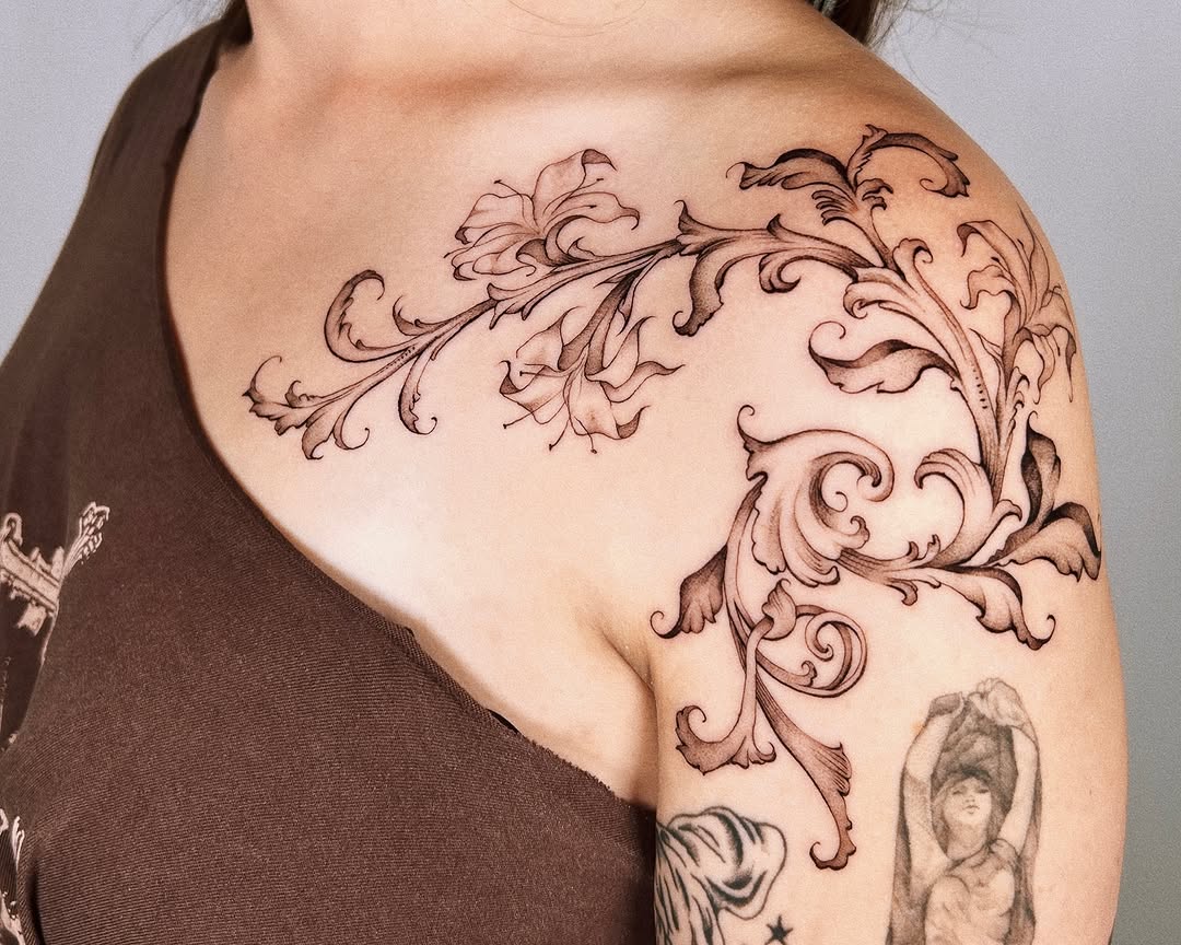 Tattoo by @ibuylemurs — ornamental, black_and_grey