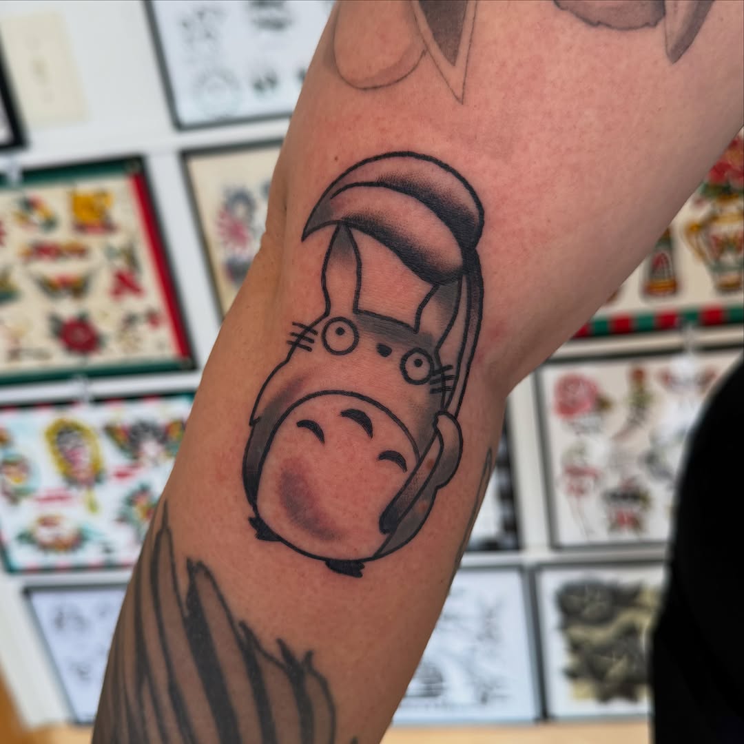 Tattoo by @elleyax — anime, black_and_grey