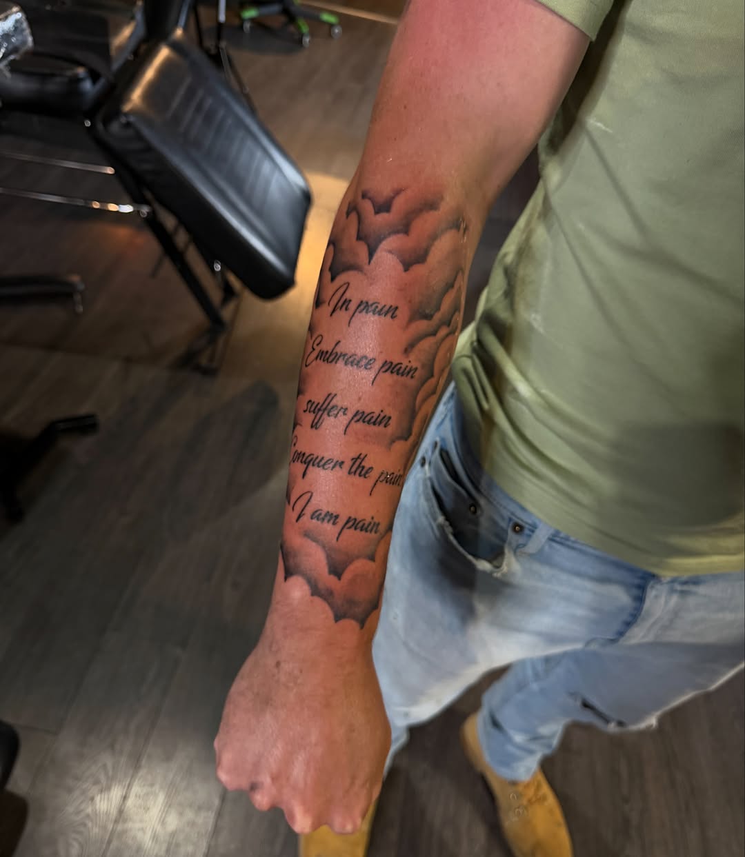 Tattoo by @kreidler_inks — lettering_script, black_and_grey