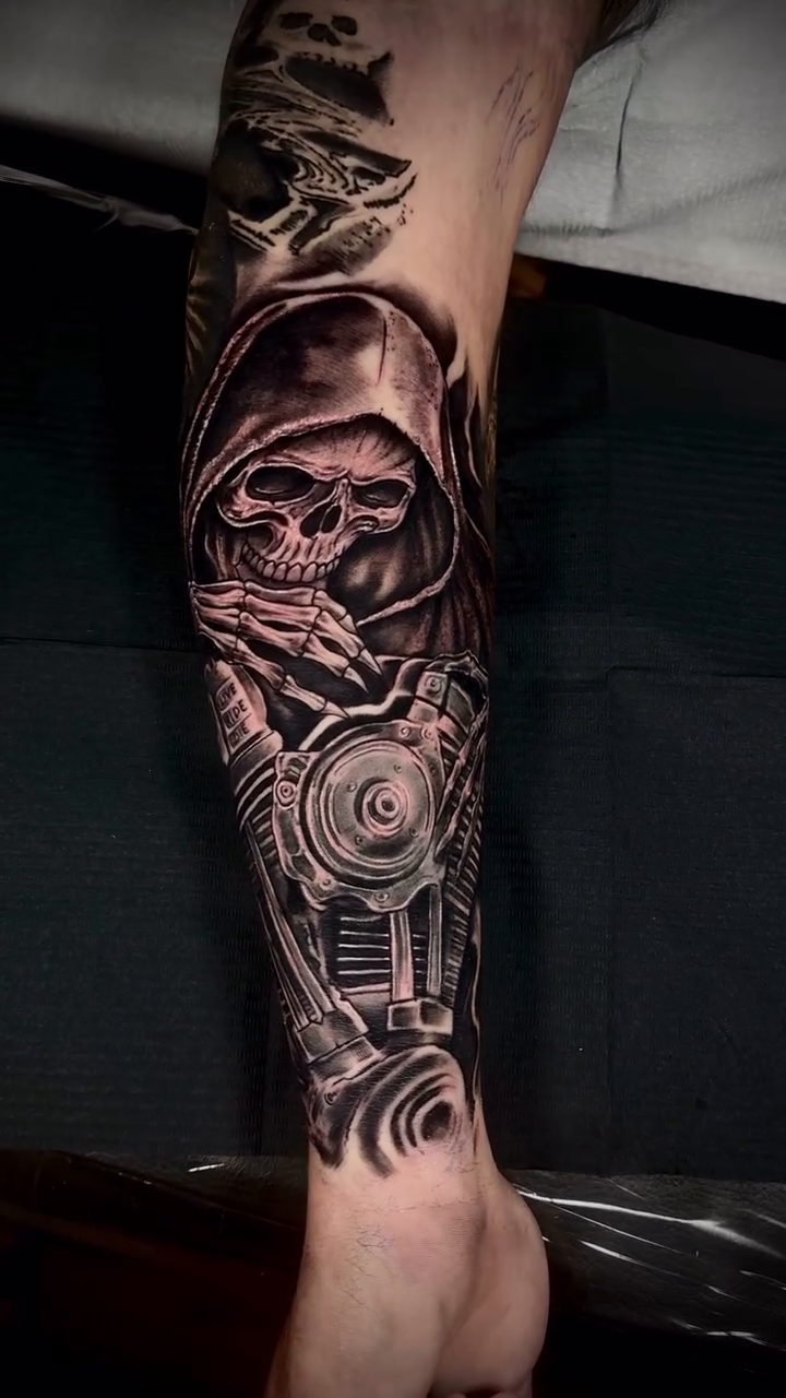 Tattoo by @romanstarkey_ — dark_realism, black_and_grey