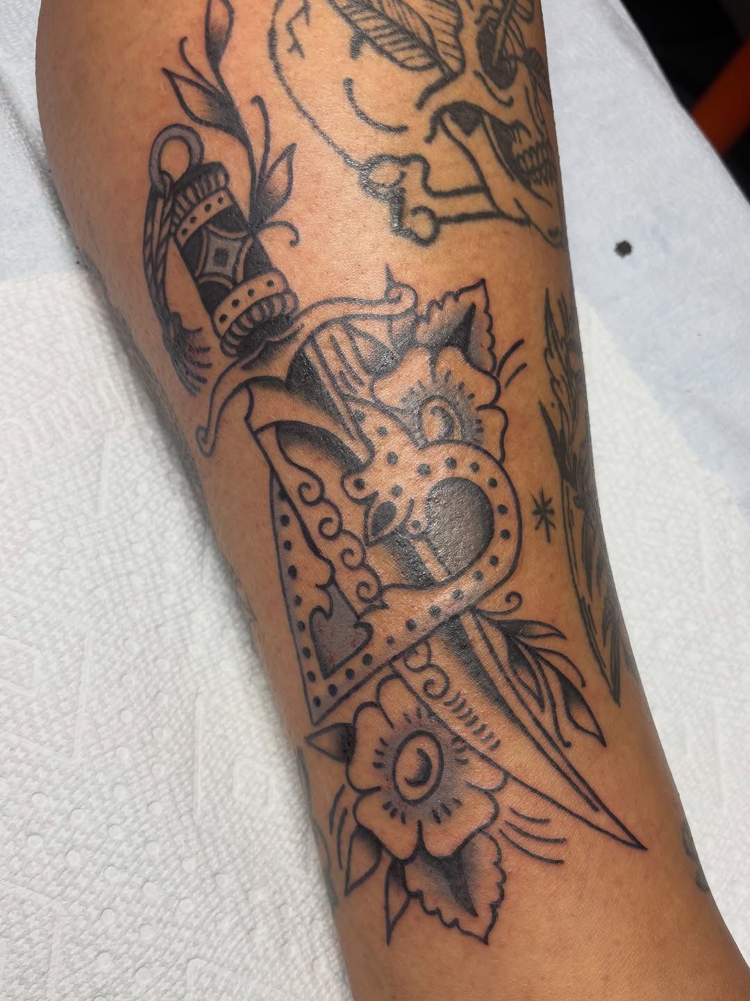 Tattoo by @tatsbybaby — american_traditional, black_and_grey