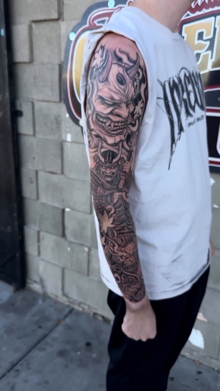 Tattoo by @mighty1one — japanese_irezumi, black_and_grey