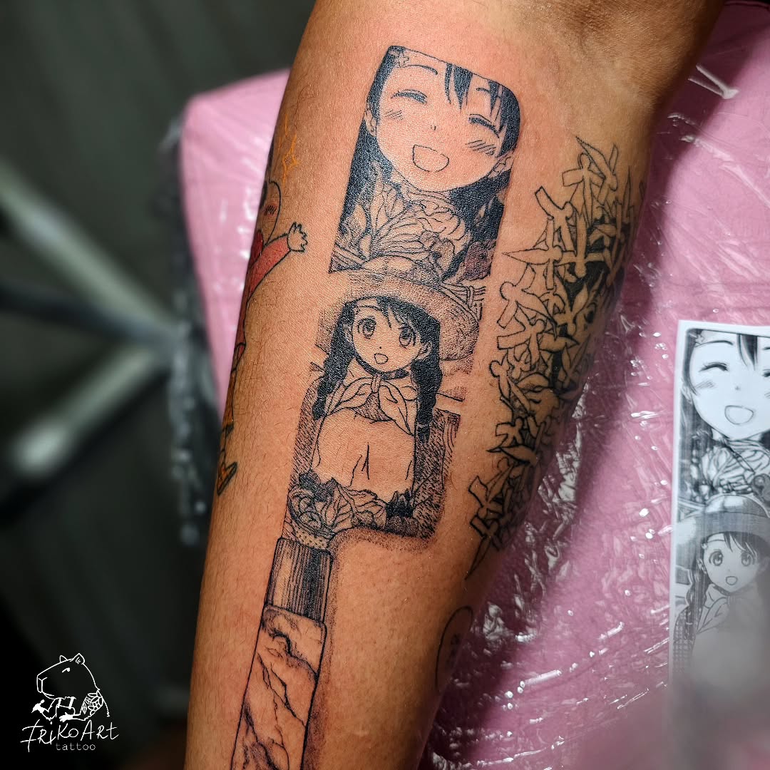 Tattoo by @irikoart_tattoo — anime, black_and_grey