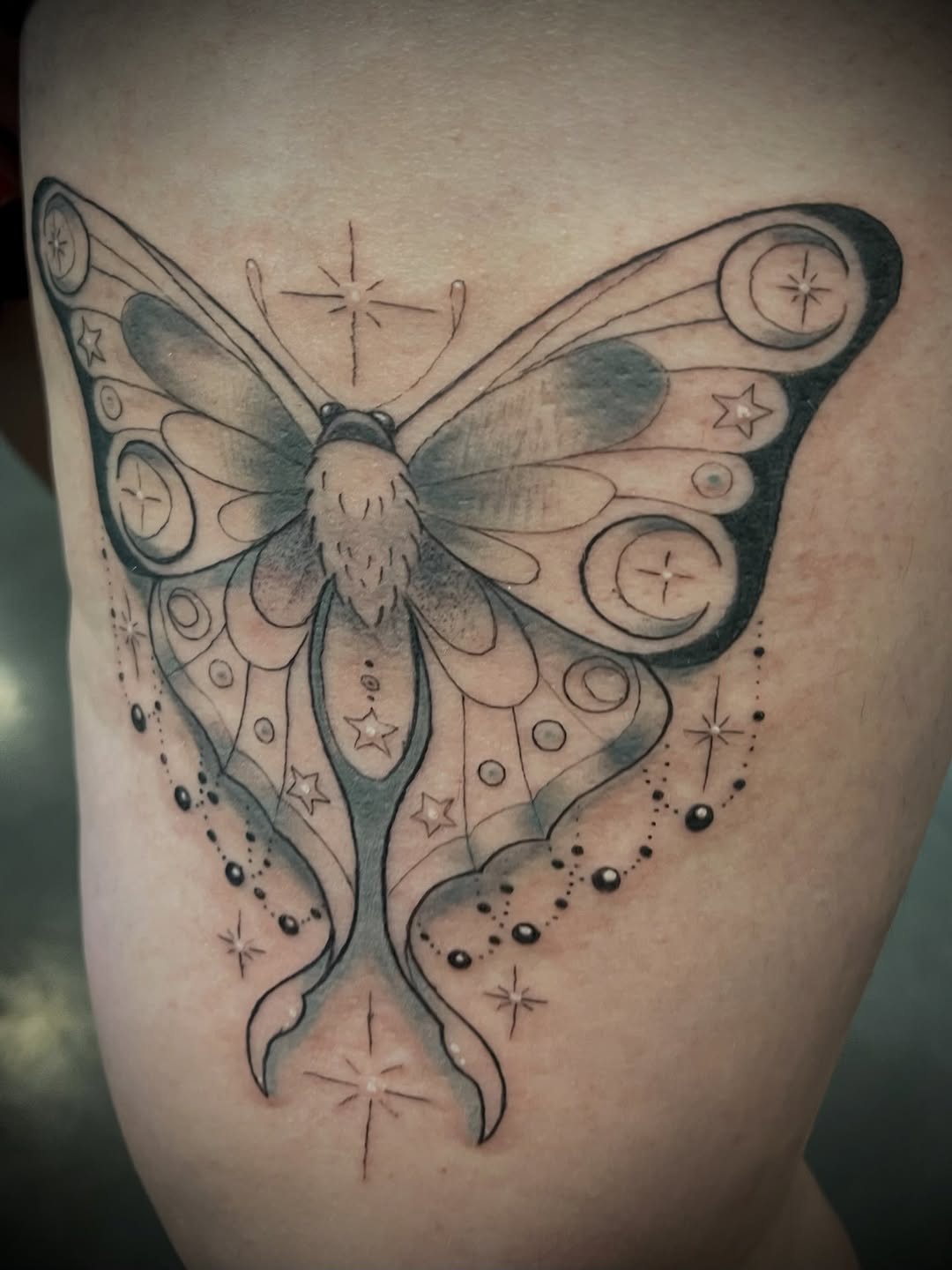 Tattoo by @freya_fataletattoo — illustrative, black_and_grey