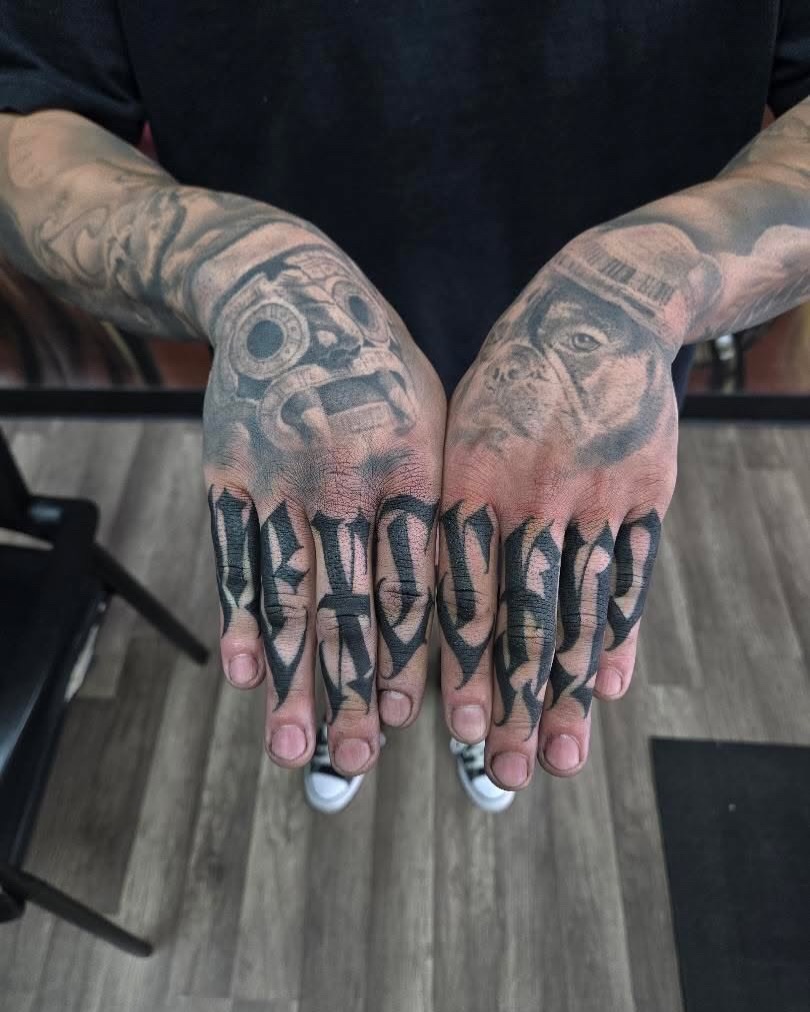 Tattoo by @diaztattoos — lettering_script, black_and_grey