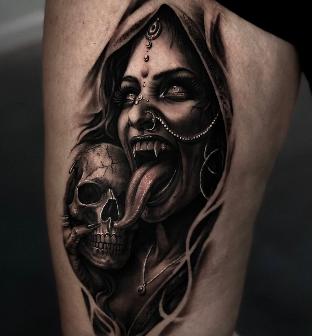Tattoo by @mr.tea0801 — dark_realism, black_and_grey