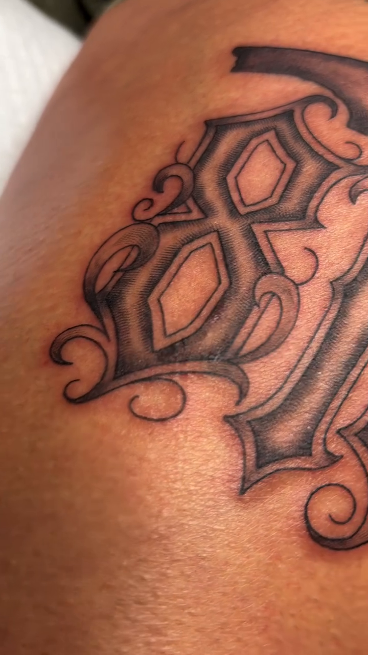 Tattoo by @stephaniepeanut123 — lettering_script, black_and_grey