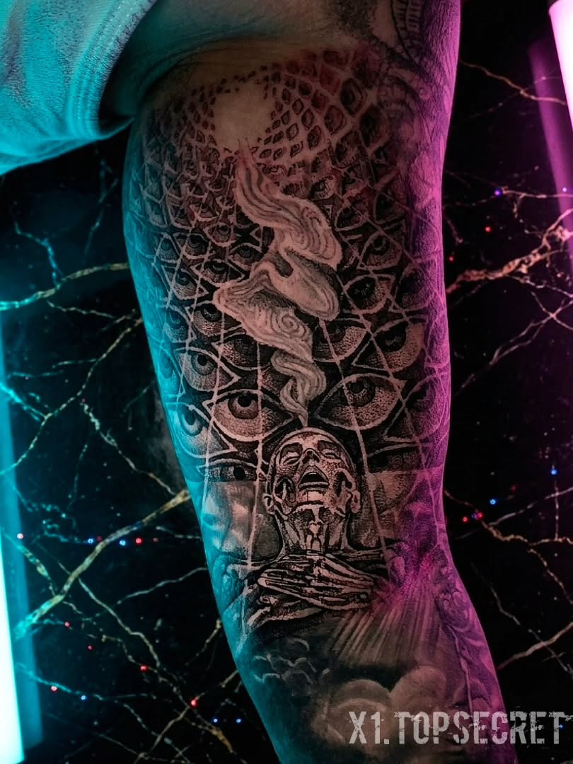 Tattoo by @x1.topsecret — black_and_grey, dark_realism
