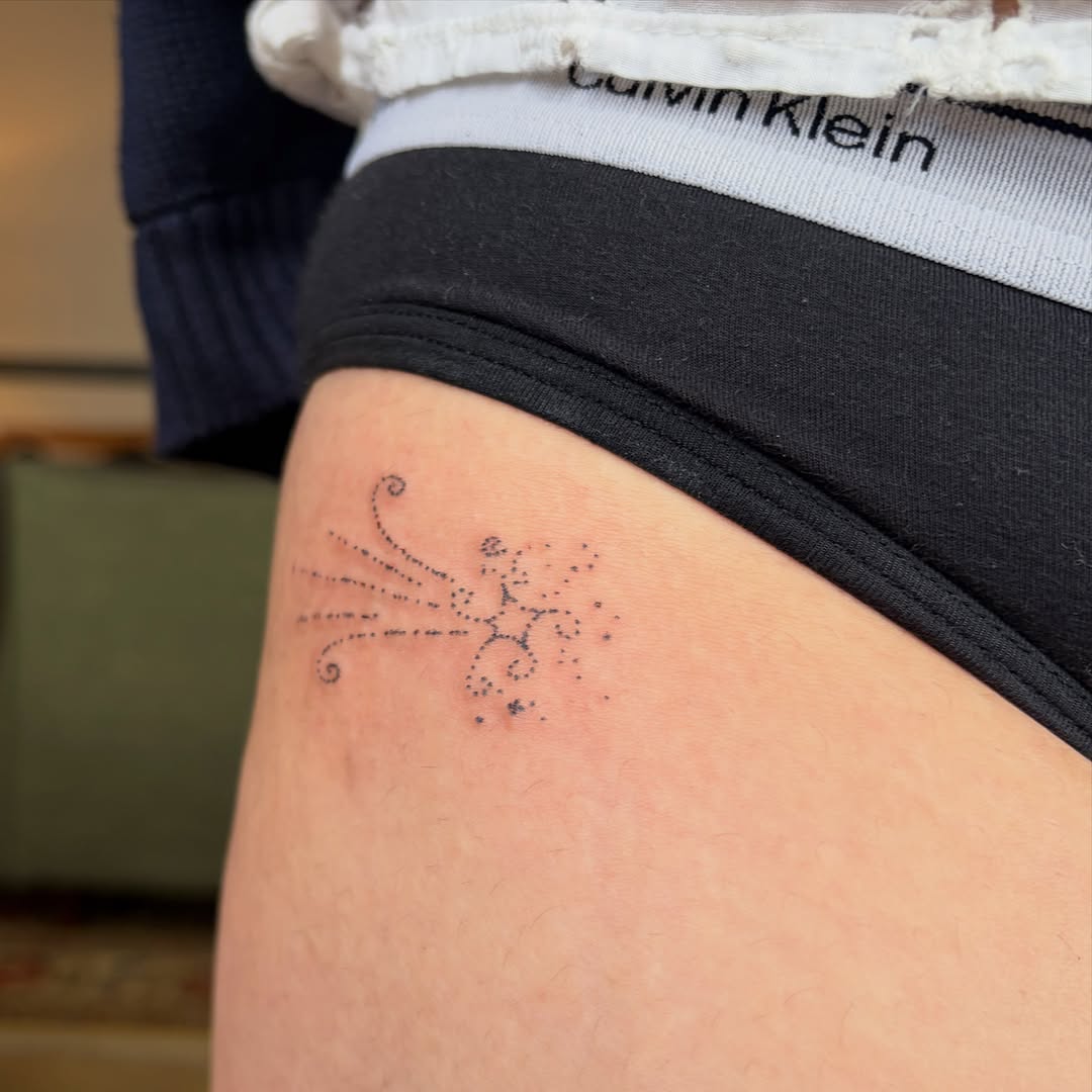 Tattoo by @drawnfromemories — fine_line, dotwork