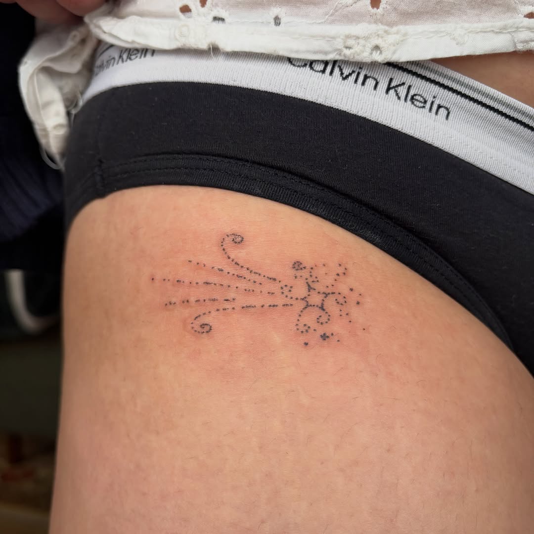 Tattoo by @drawnfromemories — fine_line, dotwork