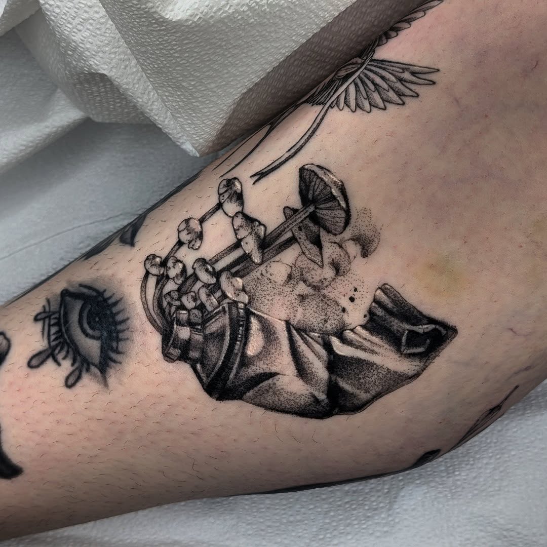 Tattoo by @brightboneink — black_and_grey, dotwork