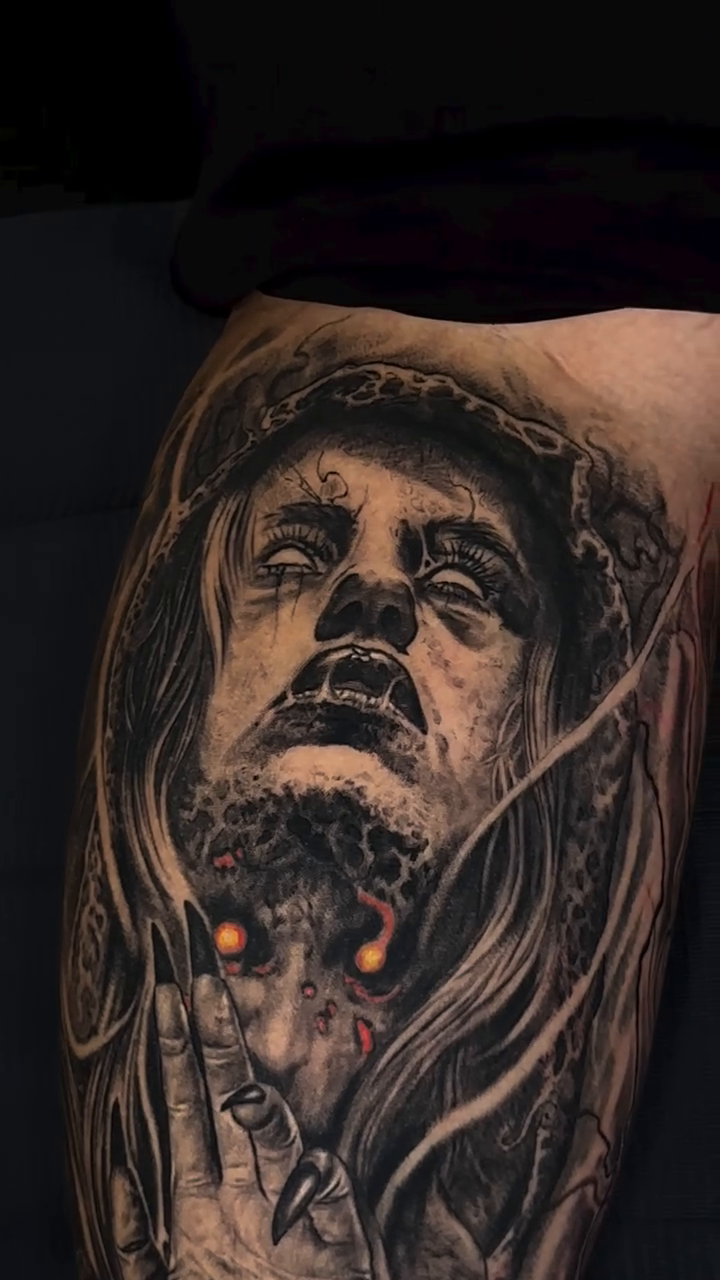 Tattoo by @jessewhitetattoo — realism, dark_realism