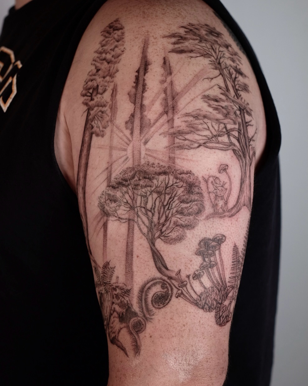 Tattoo by @sunpersimmon.tattoo — illustrative, dotwork