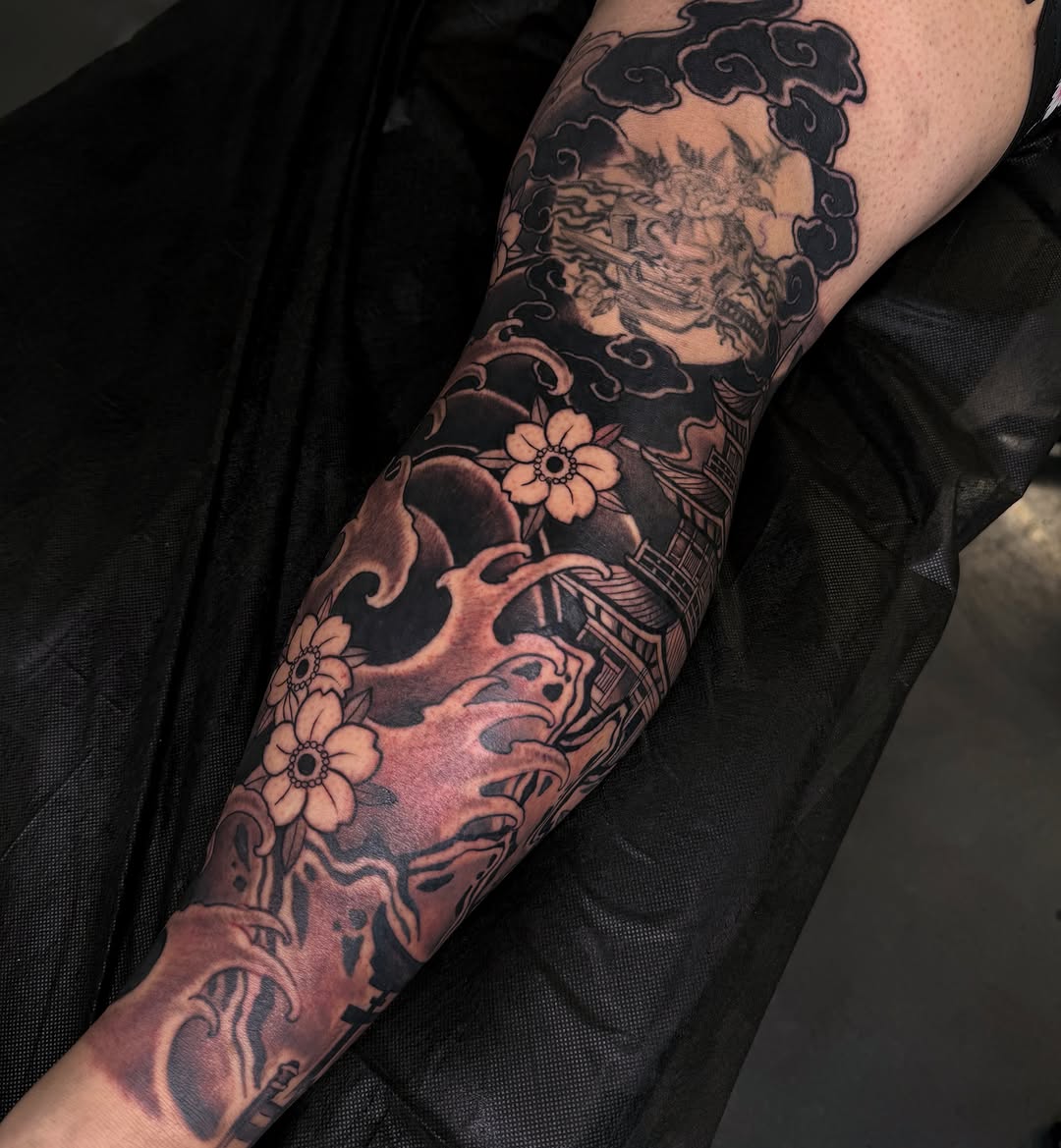 Tattoo by @melissaa_lotuss — japanese_irezumi, black_and_grey
