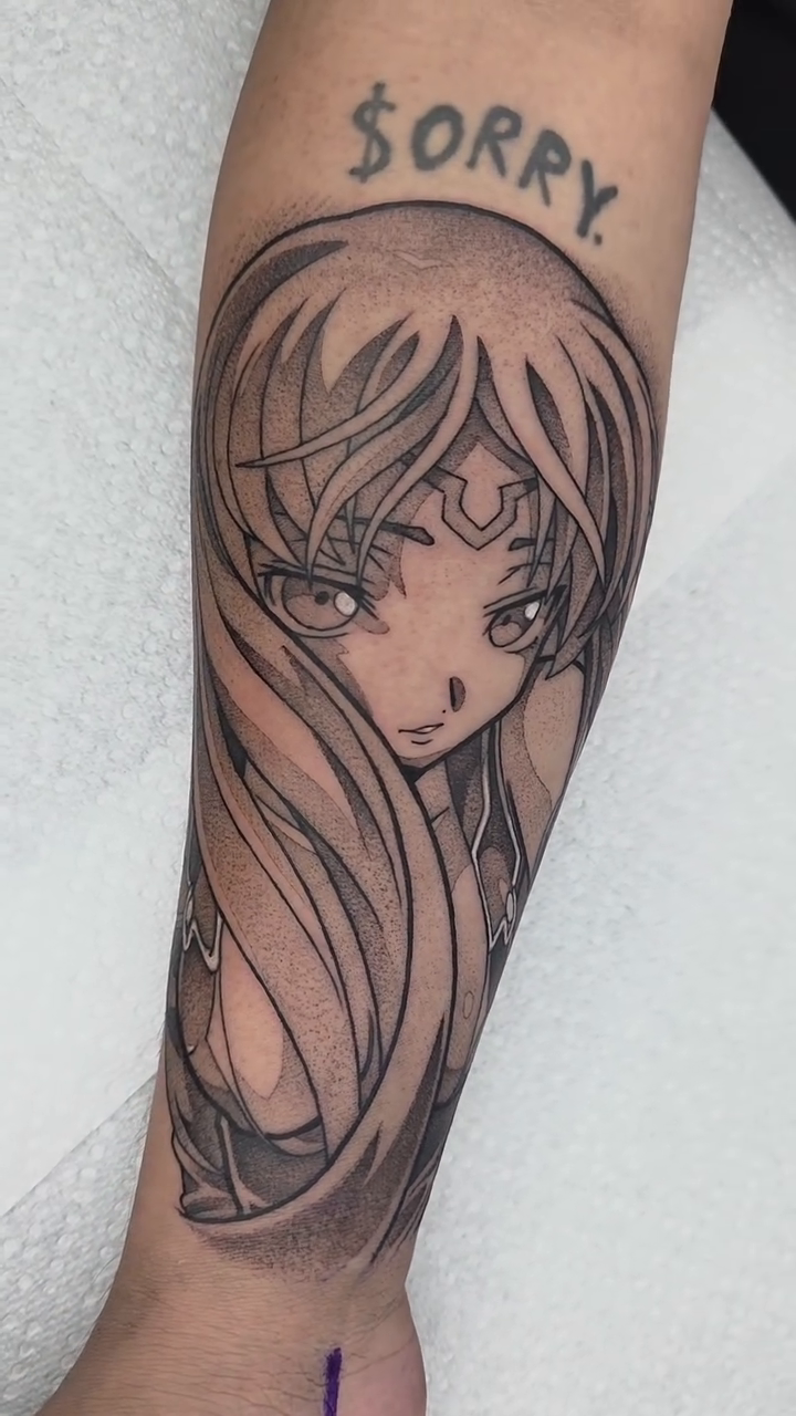 Tattoo by @traditional_tattoos20 — anime, black_and_grey