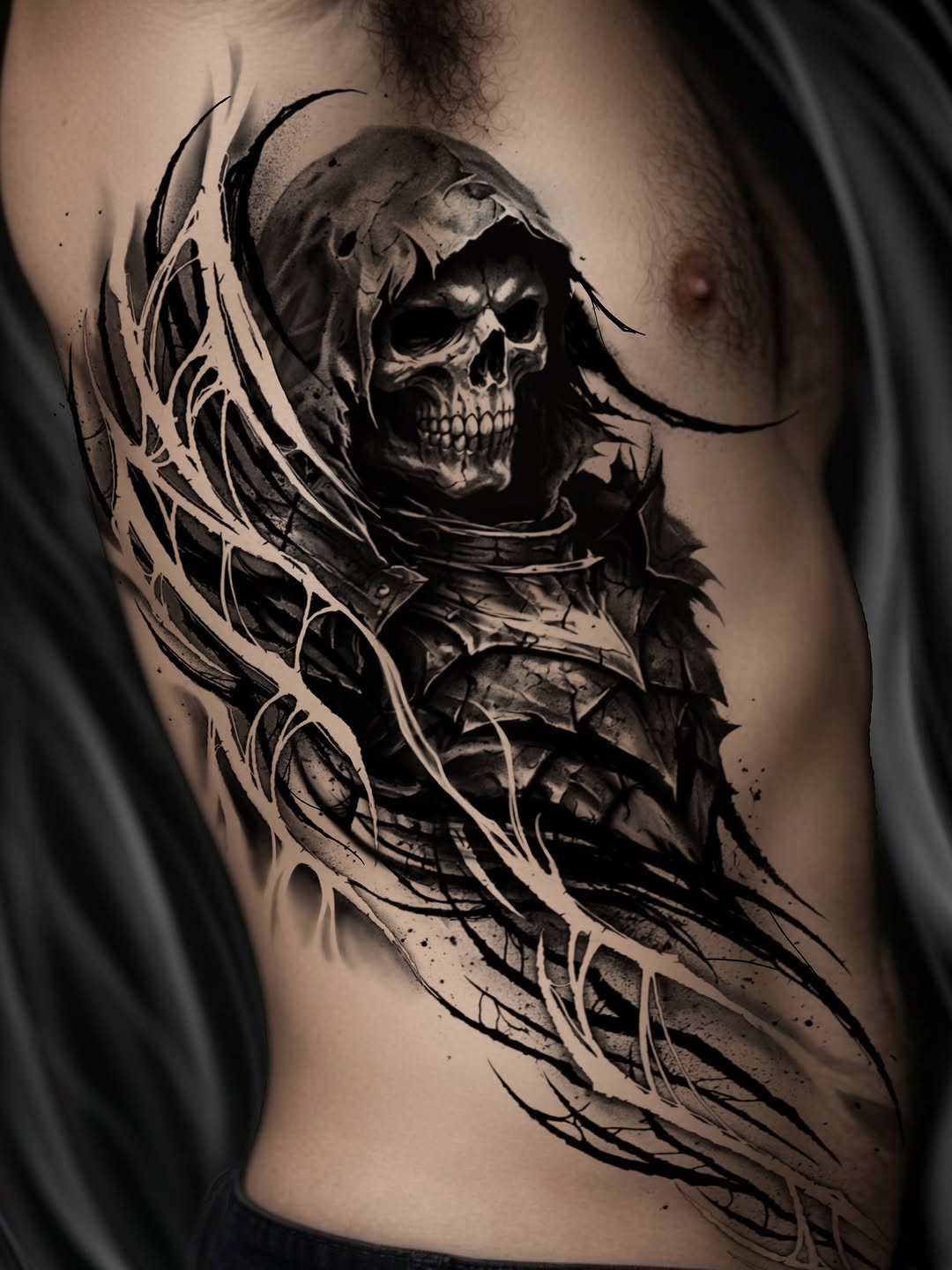 Tattoo by @austin_megallon — black_and_grey, dark_realism