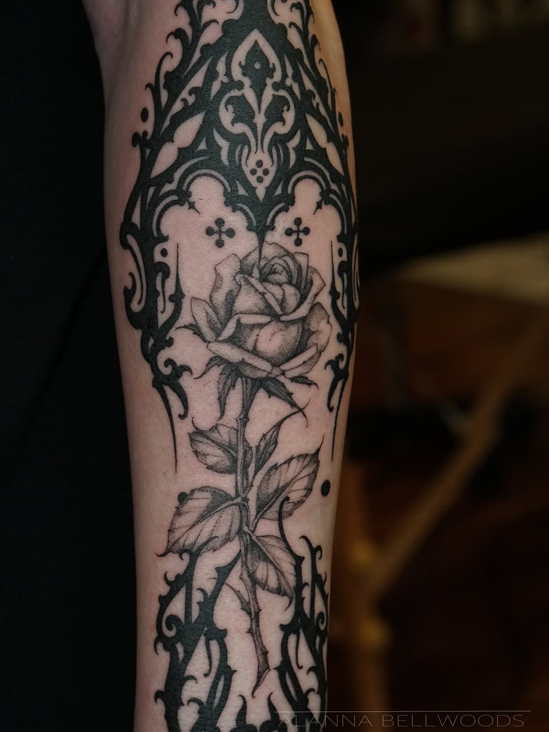Tattoo by @alannabellwoods โ black_and_grey, ornamental