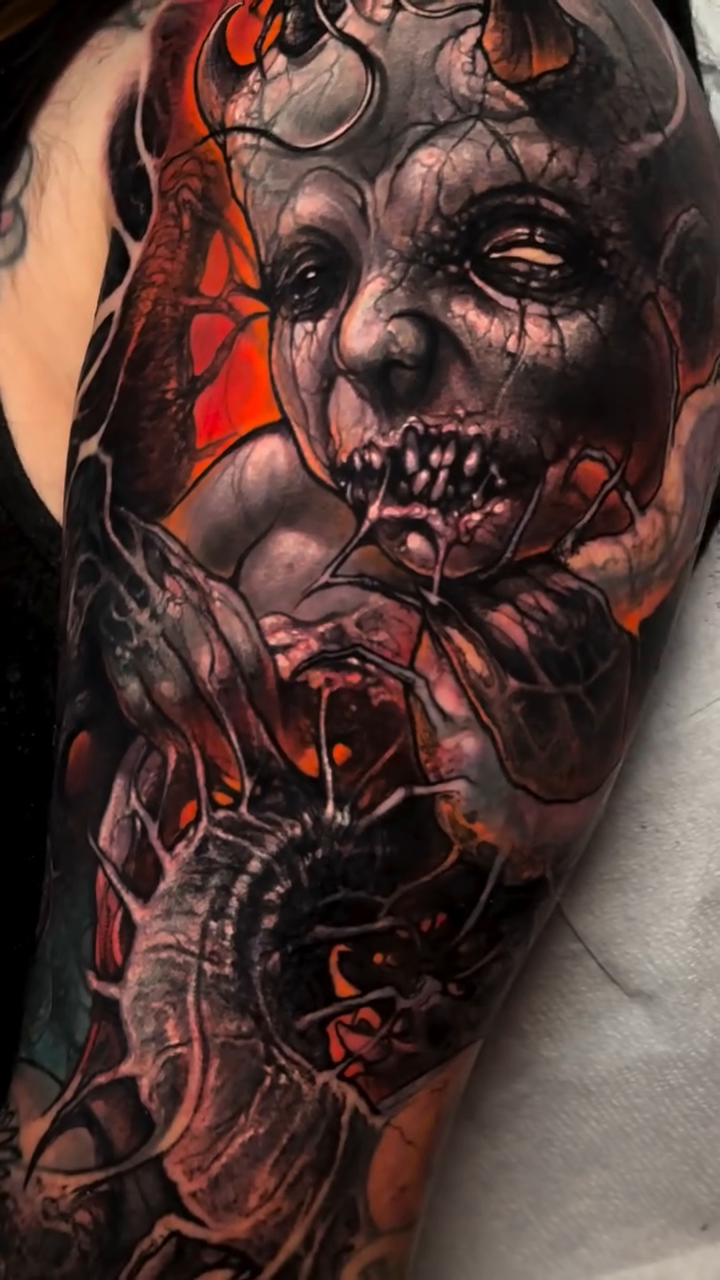 Tattoo by @brandon__herrera — dark_realism, trash_polka