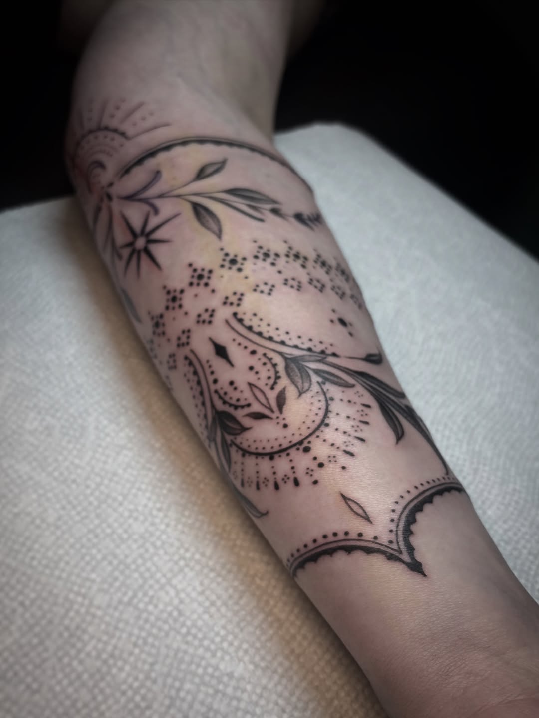 Tattoo by @finelinesbylena — dotwork, ornamental