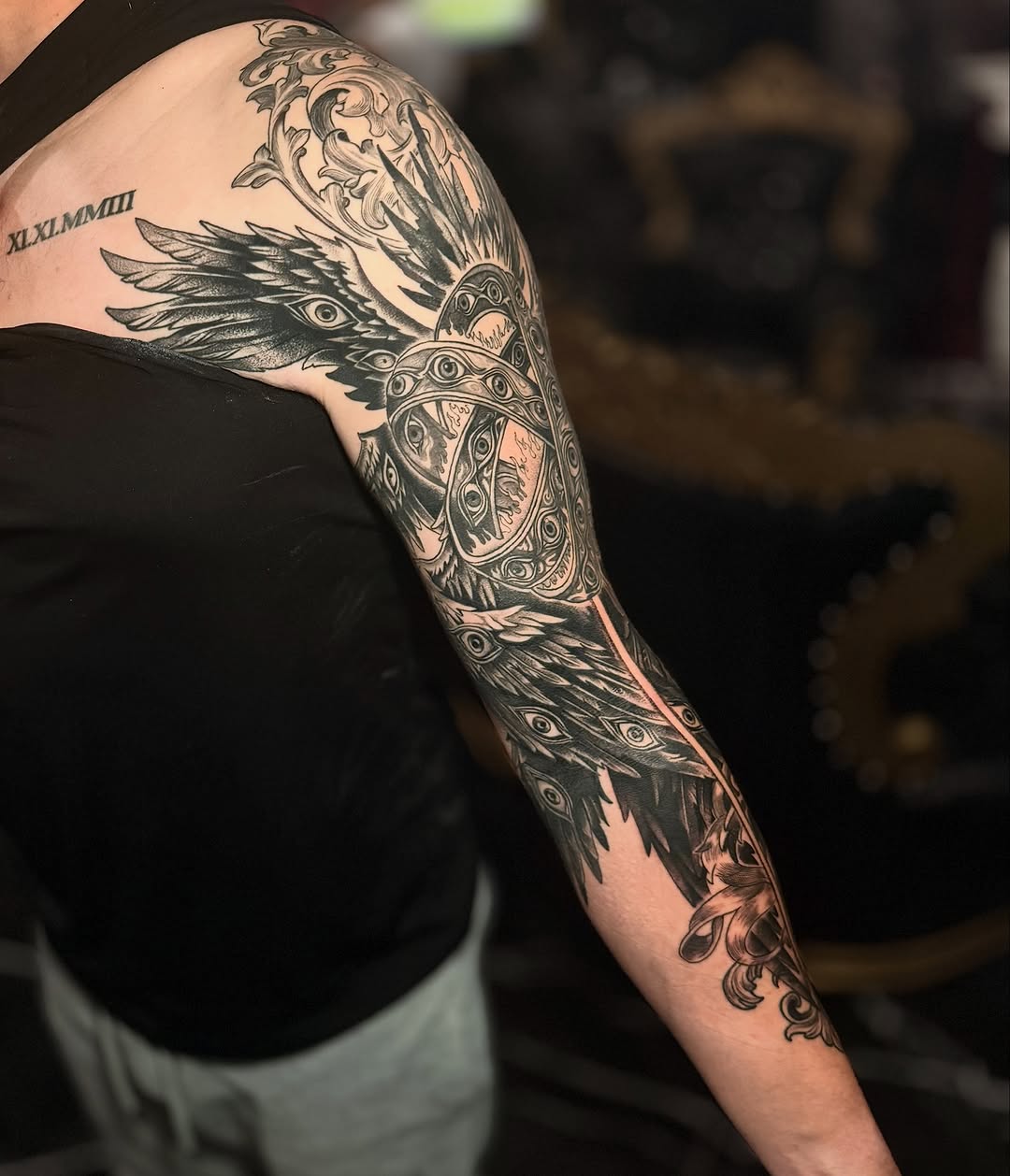 Tattoo by @tattooinsecta — black_and_grey, dark_realism