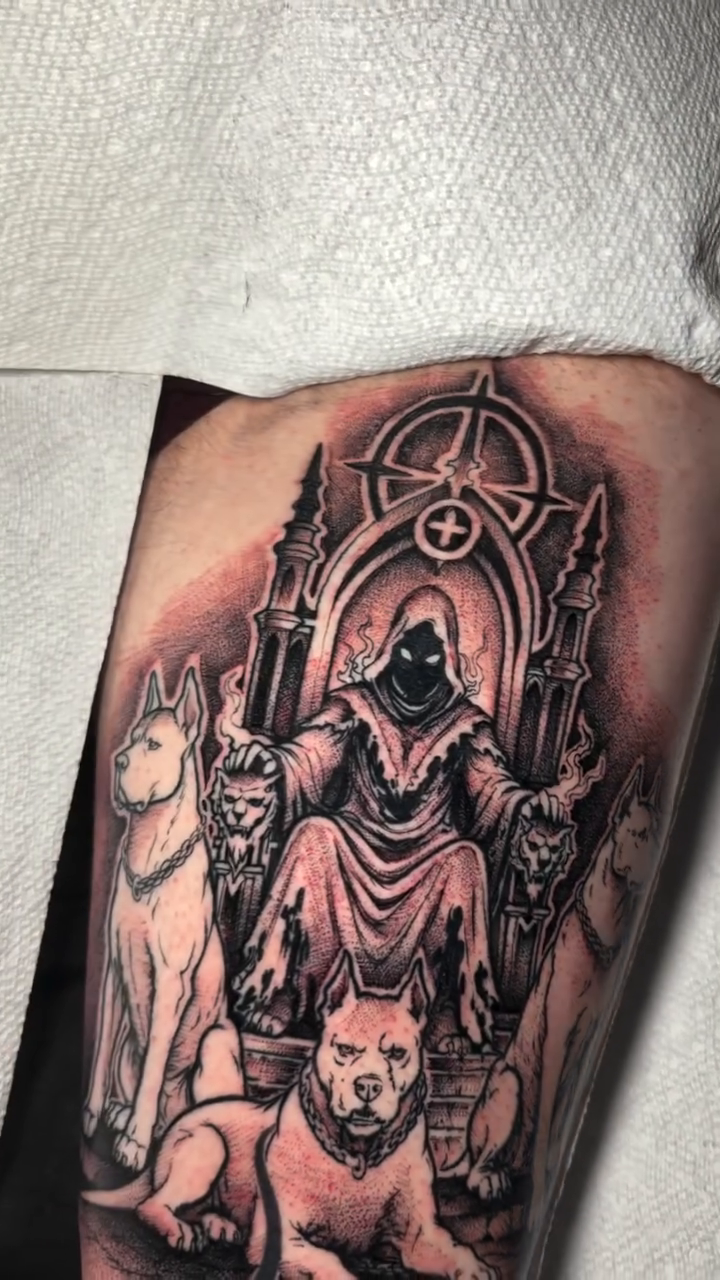 Tattoo by @davidmushaneytattoos — dark_realism, black_and_grey