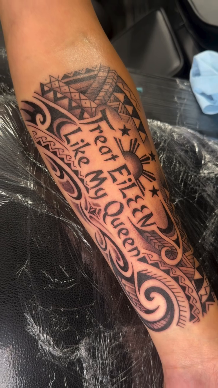 Tattoo by @ether_inc — lettering_script, tribal