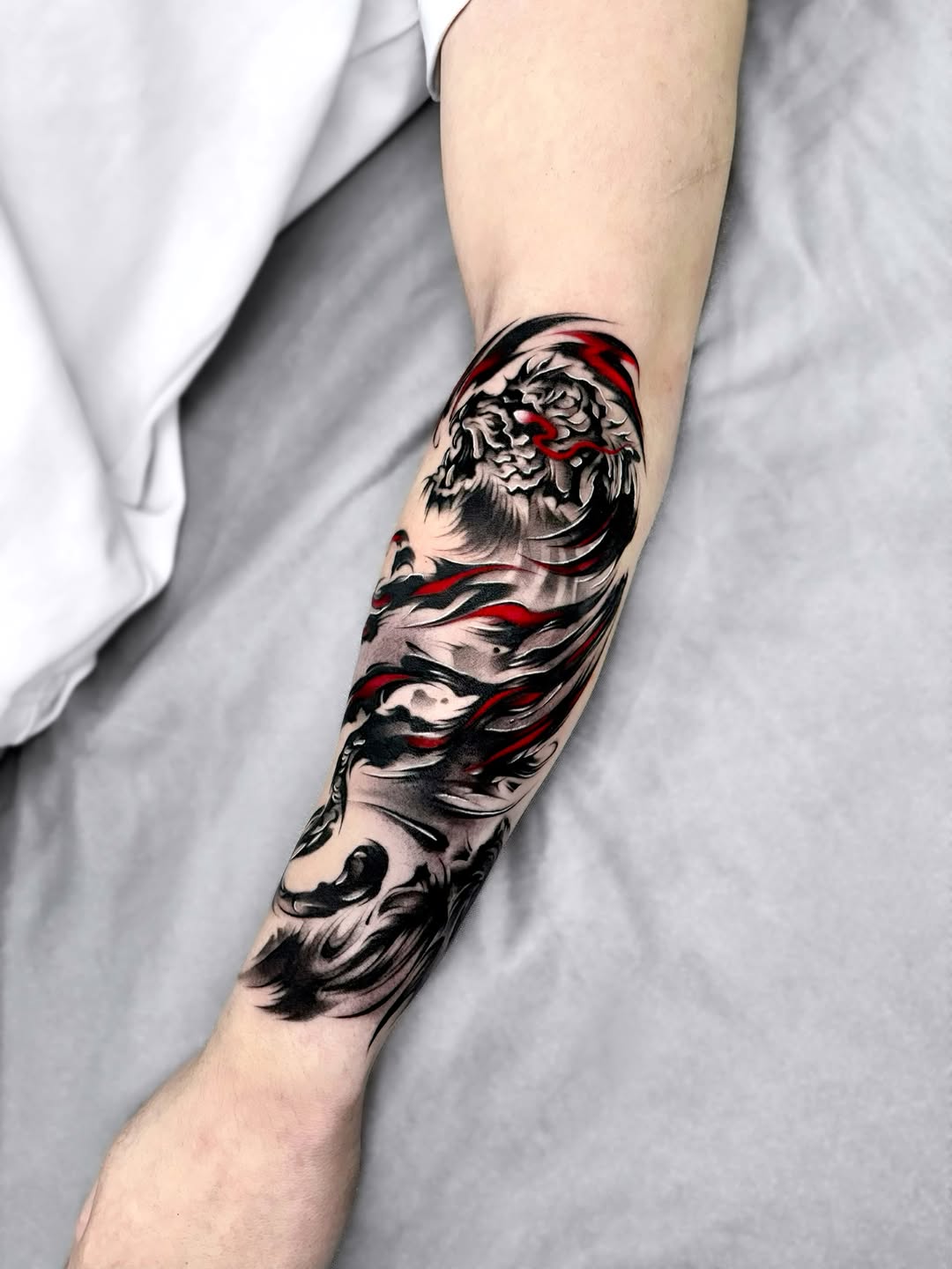 Tattoo by @jing.ink — black_and_grey, trash_polka