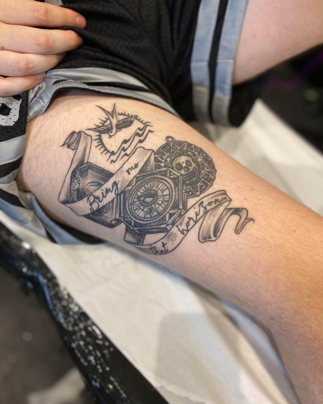 Tattoo by @carafrankenstein — black_and_grey, lettering_script