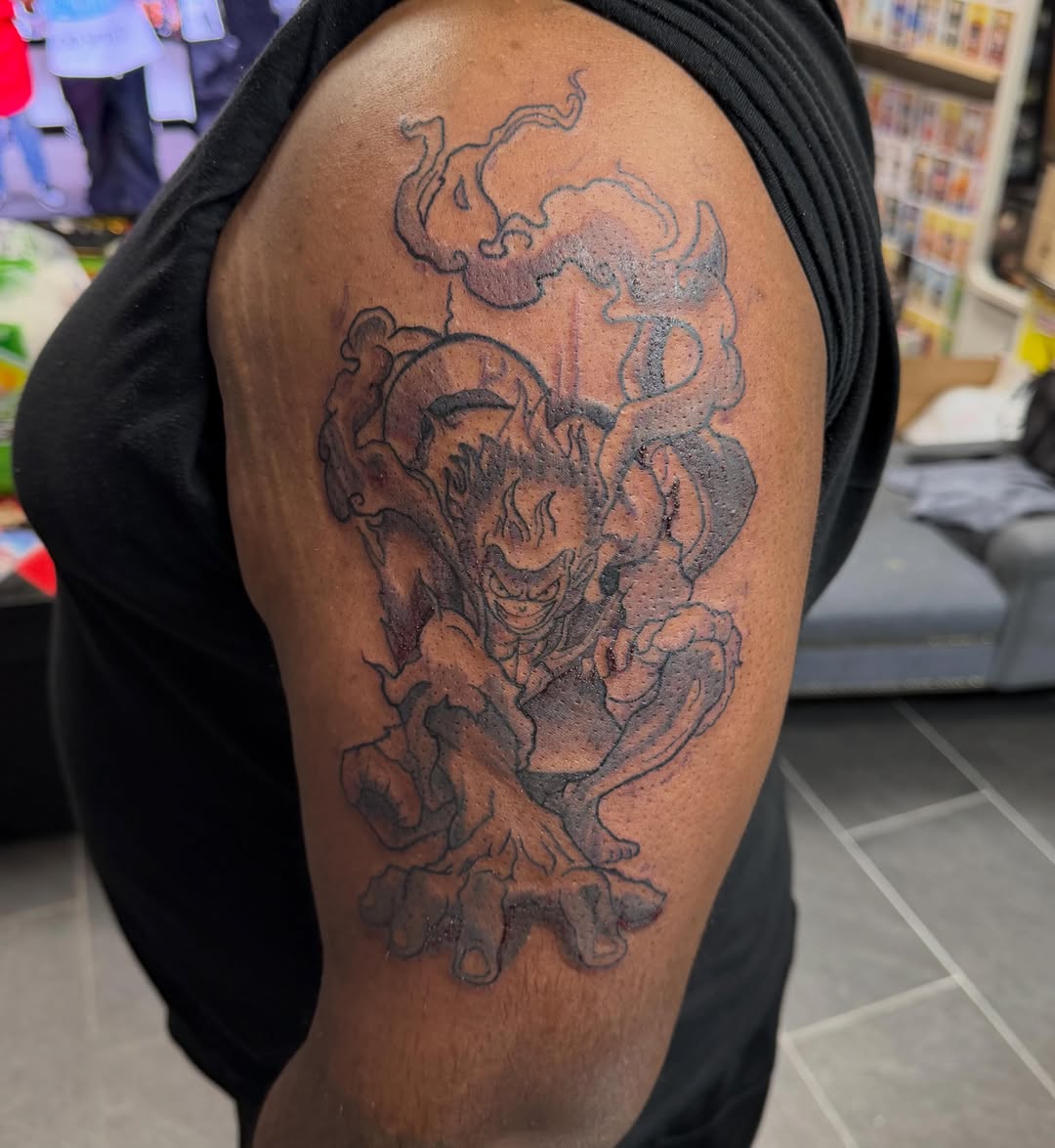 Tattoo by @inkatsuki_tattoos — anime, black_and_grey
