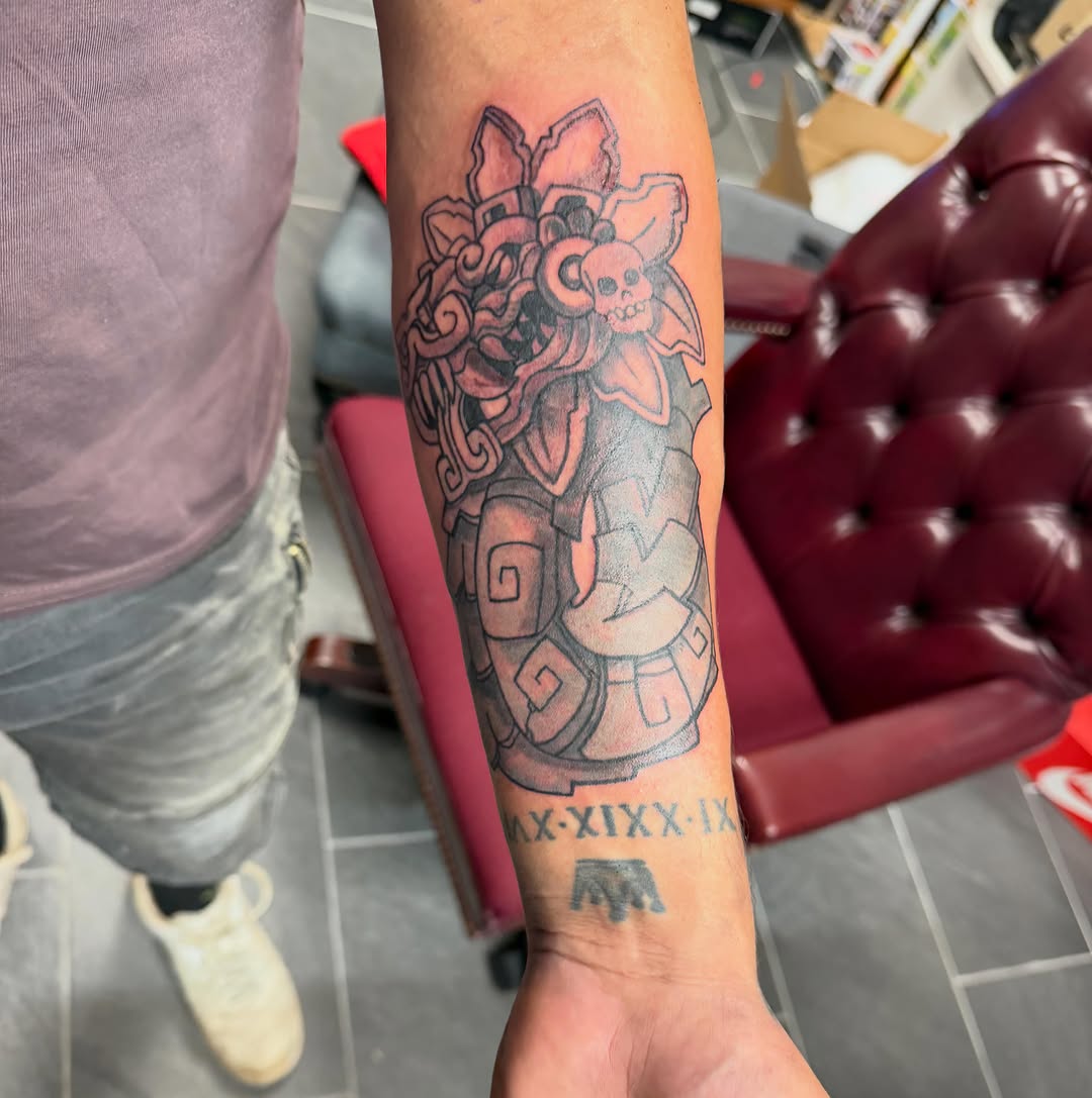Tattoo by @inkatsuki_tattoos — black_and_grey, chicano