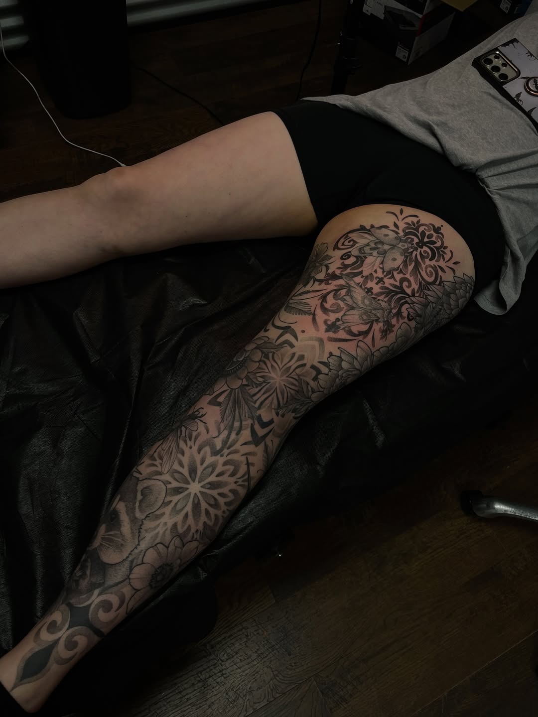 Tattoo by @_sinnertattoos โ black_and_grey, ornamental