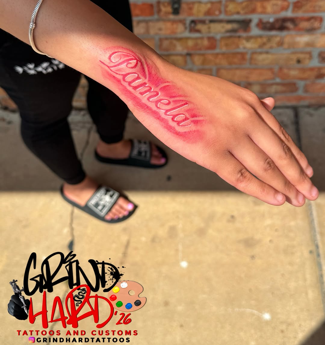 Tattoo by @grindhard_tattoos — lettering_script