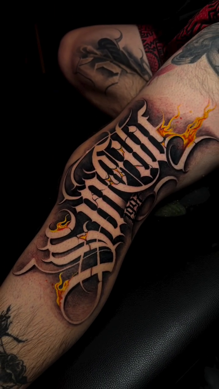 Tattoo by @stillballin6_ — lettering_script, blackwork