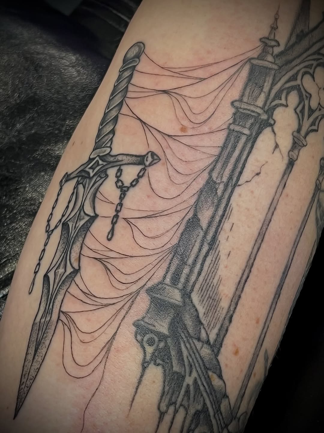 Tattoo by @freya_fataletattoo — black_and_grey, dark_realism