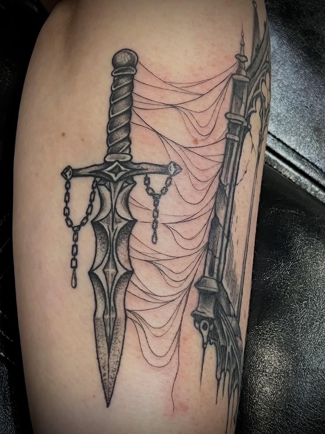 Tattoo by @freya_fataletattoo — black_and_grey, dark_realism