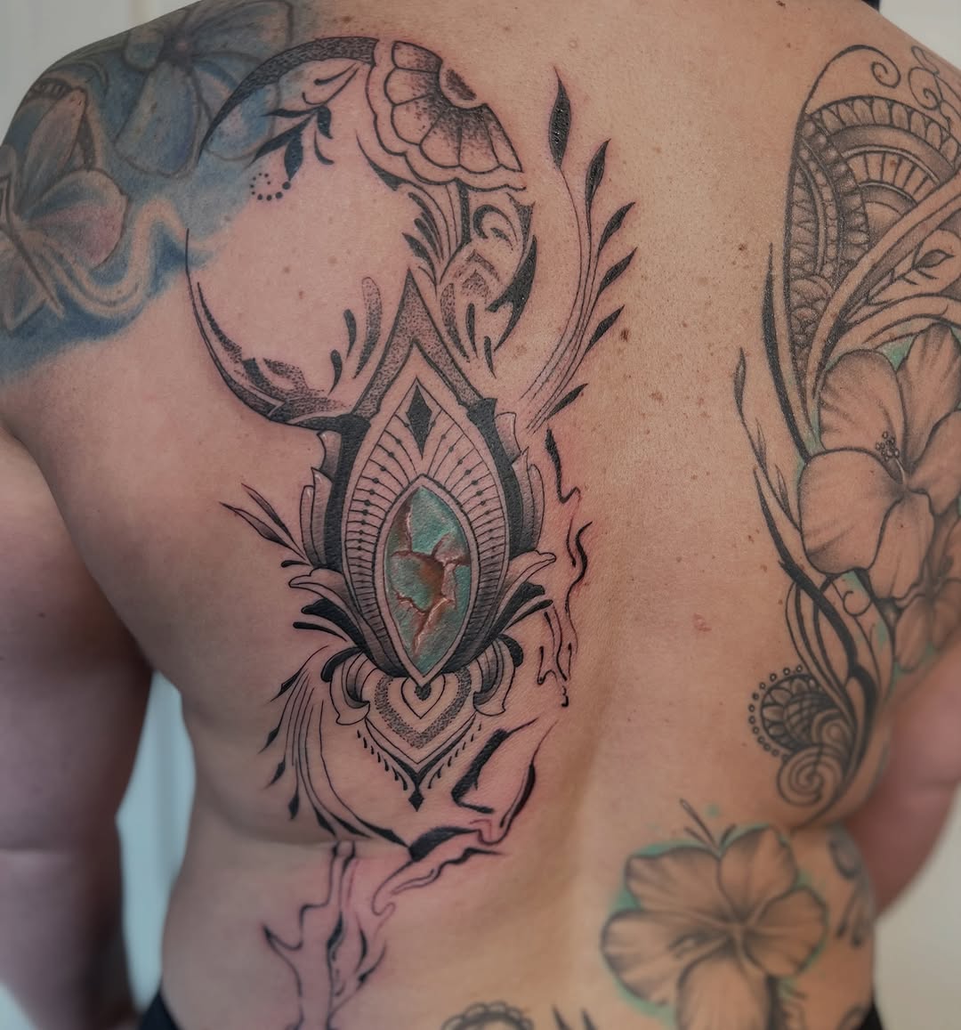 Tattoo by @crawleyboyart — ornamental, black_and_grey