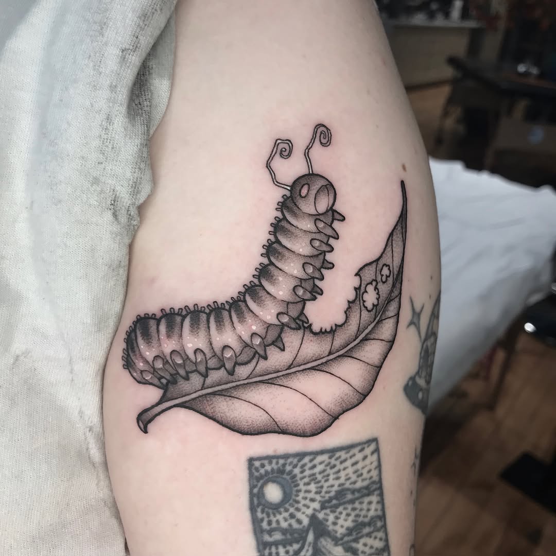 Tattoo by @raineydaytattoos — dotwork, black_and_grey